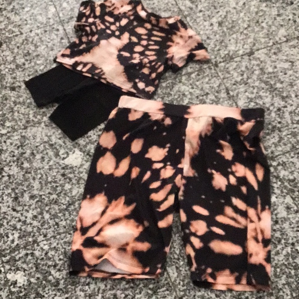 Kids Tie-Dye Two-Piece Set in Black and Peach and Matching Moms Stretch Shorts